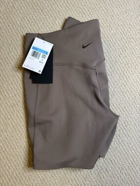 Nike Taupe High-Waist SHORTS with Black Swoosh